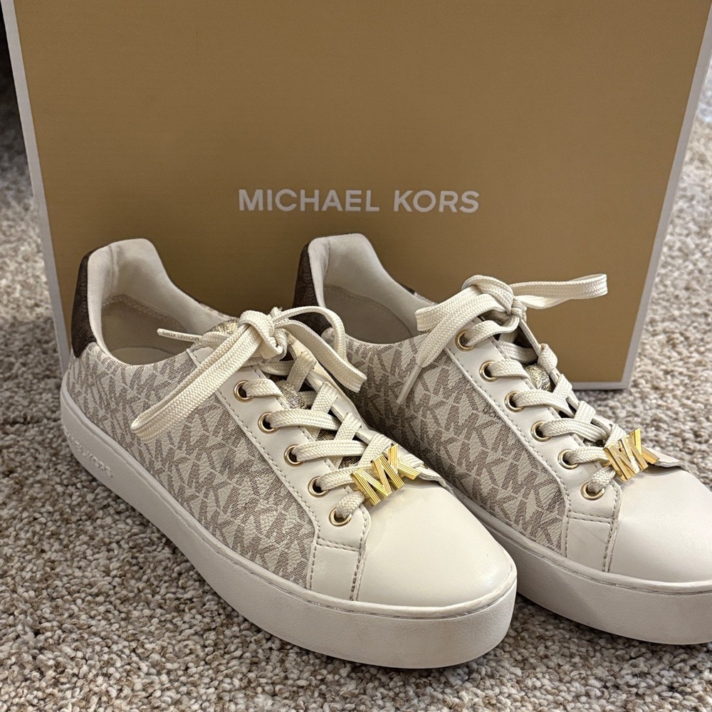 Michael Kors Poppy Lace Up Beige and Brown Women's Sneakers